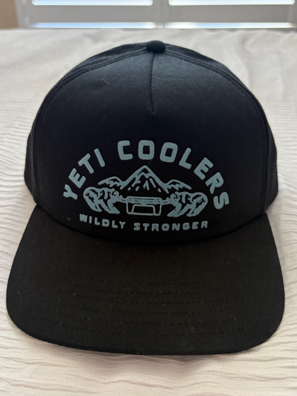 Yeti Black Snapback Hat with Light Blue Logo